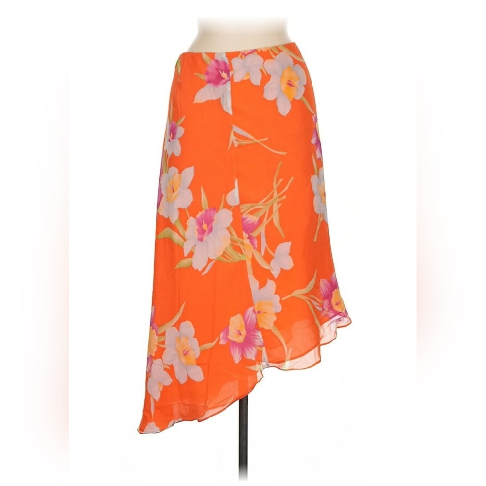 Lauren Ralph Lauren 100% Silk Faux Wrap Floral Midi Lined Skirt Sz S Lightweight - Picture 2 of 8